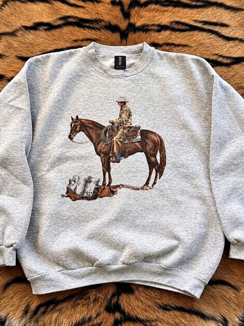 Gildan Cowboy Graphic Gray & Brown Sweatshirt